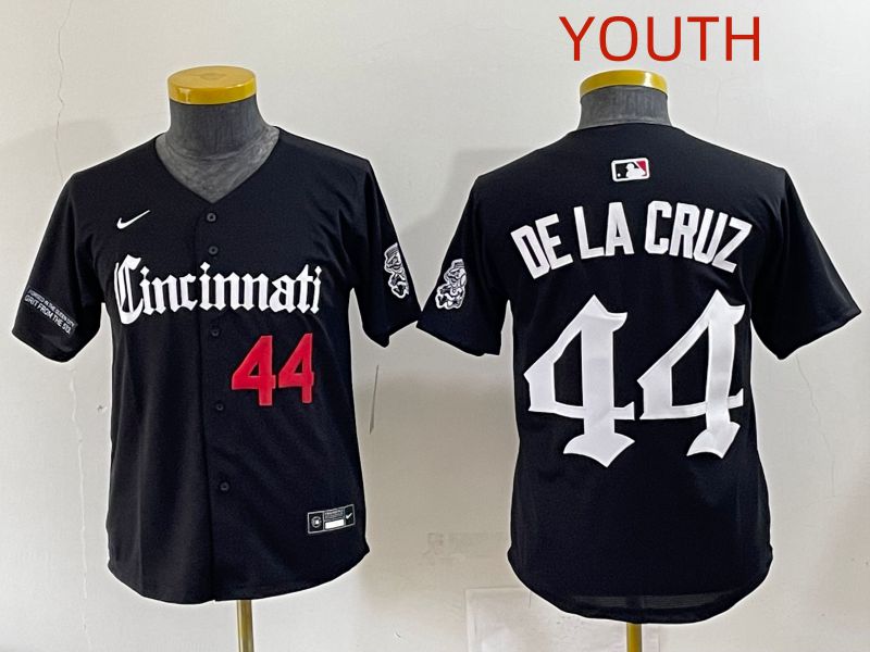 Youth 2025 Cincinnati Reds #44 De La Cruz Black Five generations Joint Name Nike MLB Jersey style 7